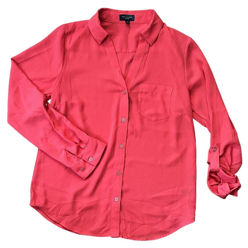 The Limited Ashton V-Neck Button Down Coral Red Top Small